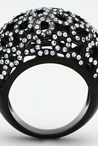 Women's Jewelry - Rings Women's Rings - TK1003 - IP Black(Ion Plating) Stainless Steel Ring with Top Grade Crystal in Light Sapphire
