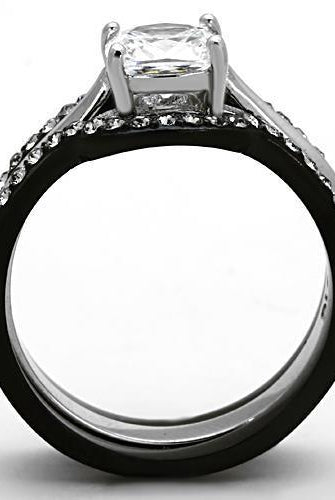 Women's Jewelry - Rings Women's Rings - TK1343 - Two-Tone IP Black Stainless Steel Ring with AAA Grade CZ in Clear