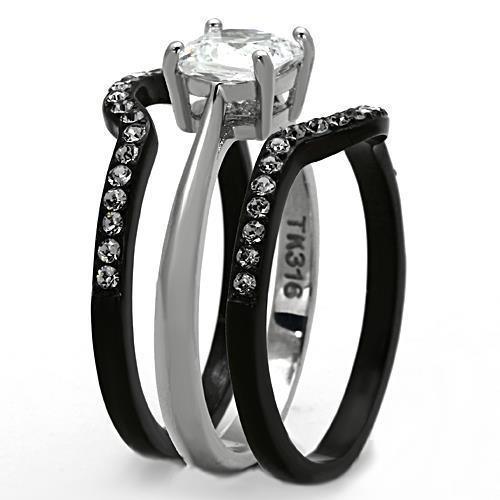 Women's Jewelry - Rings Women's Rings - TK1343 - Two-Tone IP Black Stainless Steel Ring with AAA Grade CZ in Clear