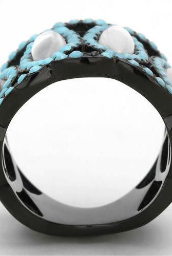Women's Jewelry - Rings Women's Rings - TK1421 - IP Black(Ion Plating) Stainless Steel Ring with Precious Stone Conch in White