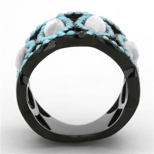 Women's Jewelry - Rings Women's Rings - TK1421 - IP Black(Ion Plating) Stainless Steel Ring with Precious Stone Conch in White