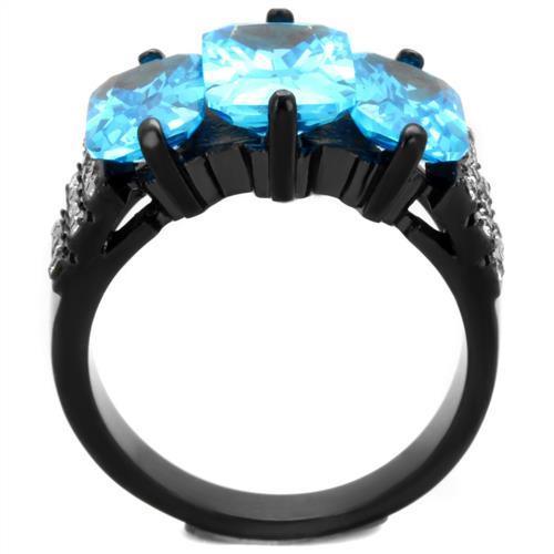 Women's Jewelry - Rings Women's Rings - TK1866 - IP Black(Ion Plating) Stainless Steel Ring with AAA Grade CZ in Sea Blue