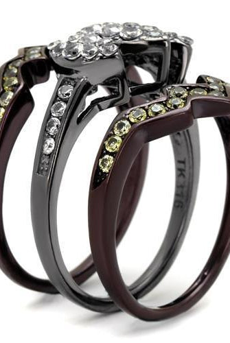 Women's Jewelry - Rings Women's Rings - TK1869LJ - IP Light Black (IP Gun) & IP Dark Brown (IP coffee) Stainless Steel Ring with AAA Grade CZ in Clear