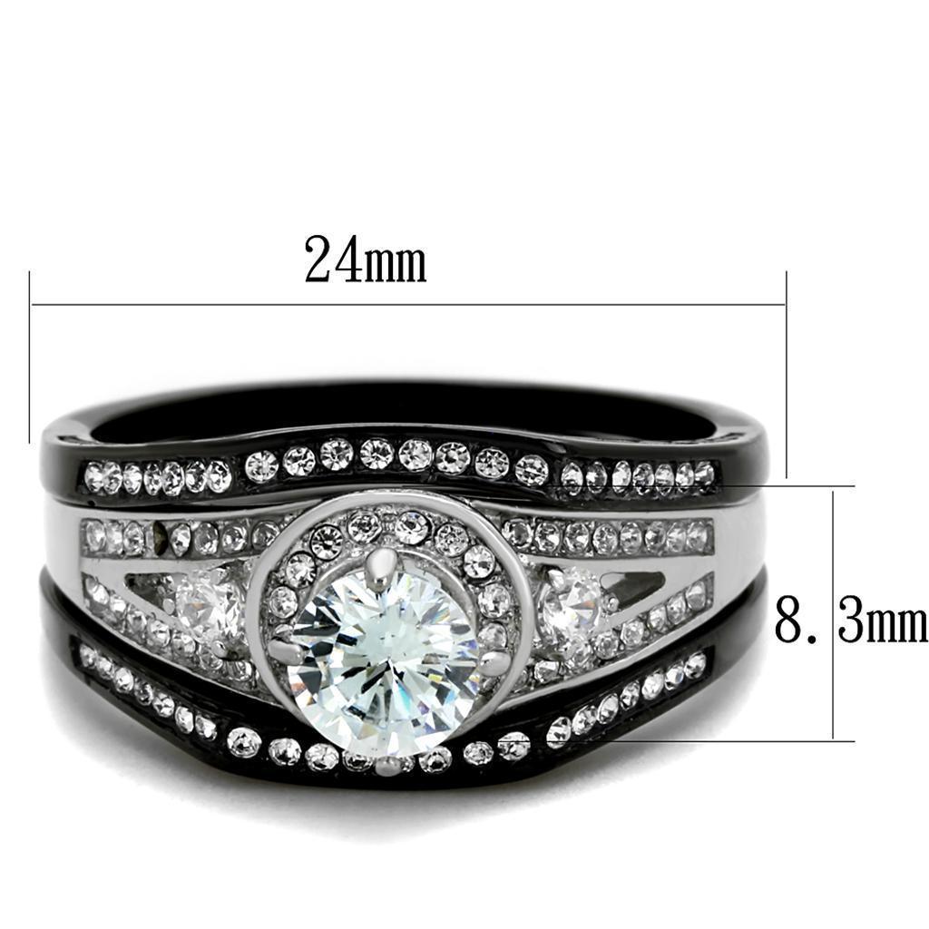 Women's Jewelry - Rings Women's Rings - TK2044 - Two-Tone IP Black Stainless Steel Ring with AAA Grade CZ in Clear