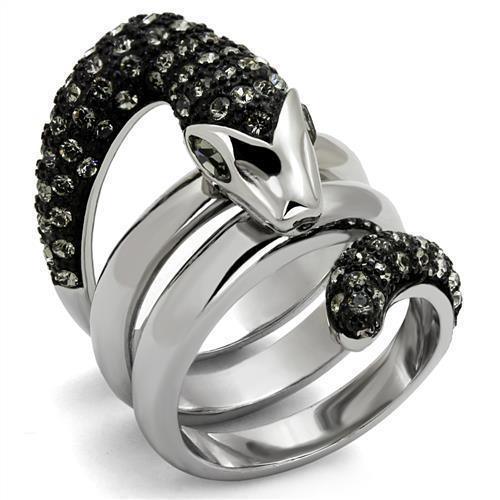 Women's Jewelry - Rings Women's Rings - TK2511 - Two-Tone IP Black (Ion Plating) Stainless Steel Ring with Top Grade Crystal in Black Diamond