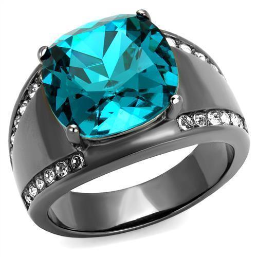 Women's Jewelry - Rings Women's Rings - TK2678 - IP Light Black (IP Gun) Stainless Steel Ring with Top Grade Crystal in Blue Zircon
