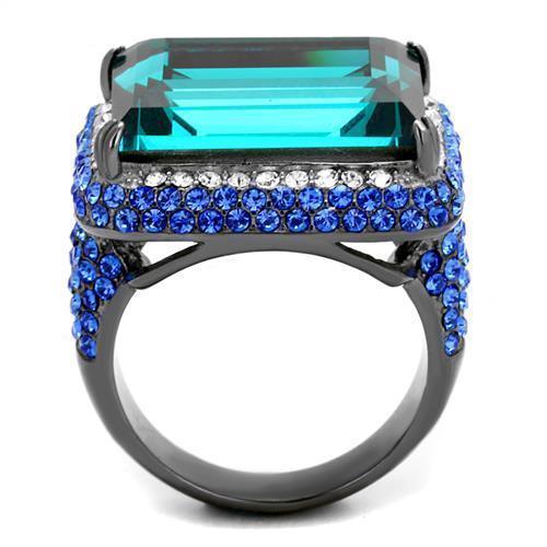 Women's Jewelry - Rings Women's Rings - TK2811 - IP Light Black (IP Gun) Stainless Steel Ring with Top Grade Crystal in Blue Zircon