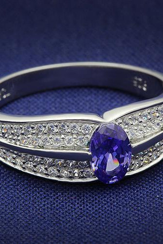 Women's Jewelry - Rings Women's Rings - TS025 - Rhodium 925 Sterling Silver Ring with AAA Grade CZ in Tanzanite