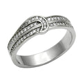 Elegant rhodium 925 sterling silver ring featuring sparkling cubic zirconia accents in a unique design