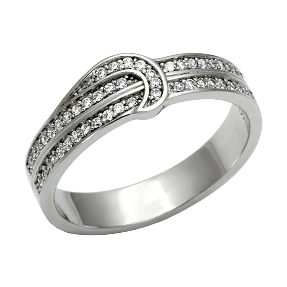 Elegant rhodium 925 sterling silver ring featuring sparkling cubic zirconia accents in a unique design