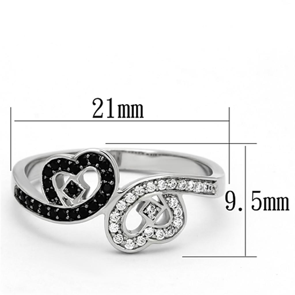 Women's Jewelry - Rings Women's Rings - TS125 - Rhodium 925 Sterling Silver Ring with AAA Grade CZ in Black Diamond