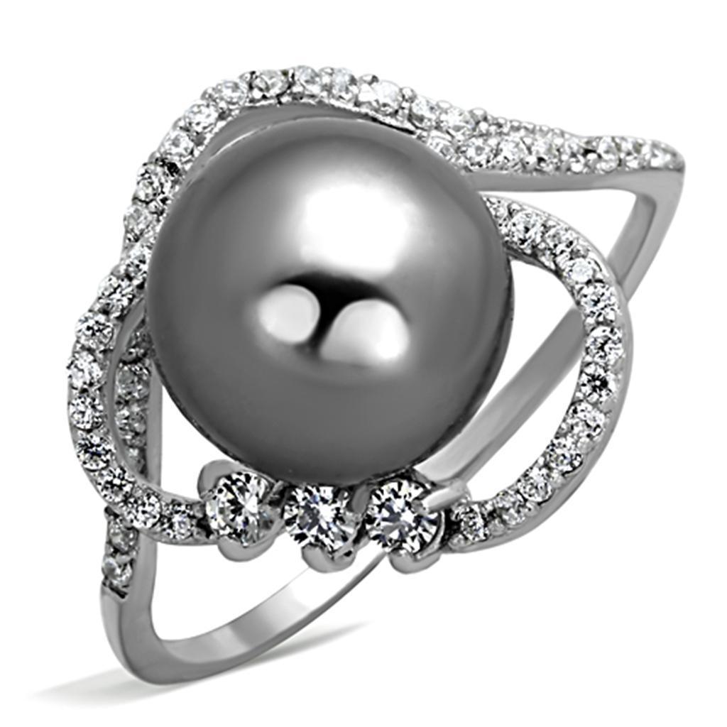 Women's Jewelry - Rings Women's Rings - TS153 - Rhodium 925 Sterling Silver Ring with Synthetic Pearl in Gray