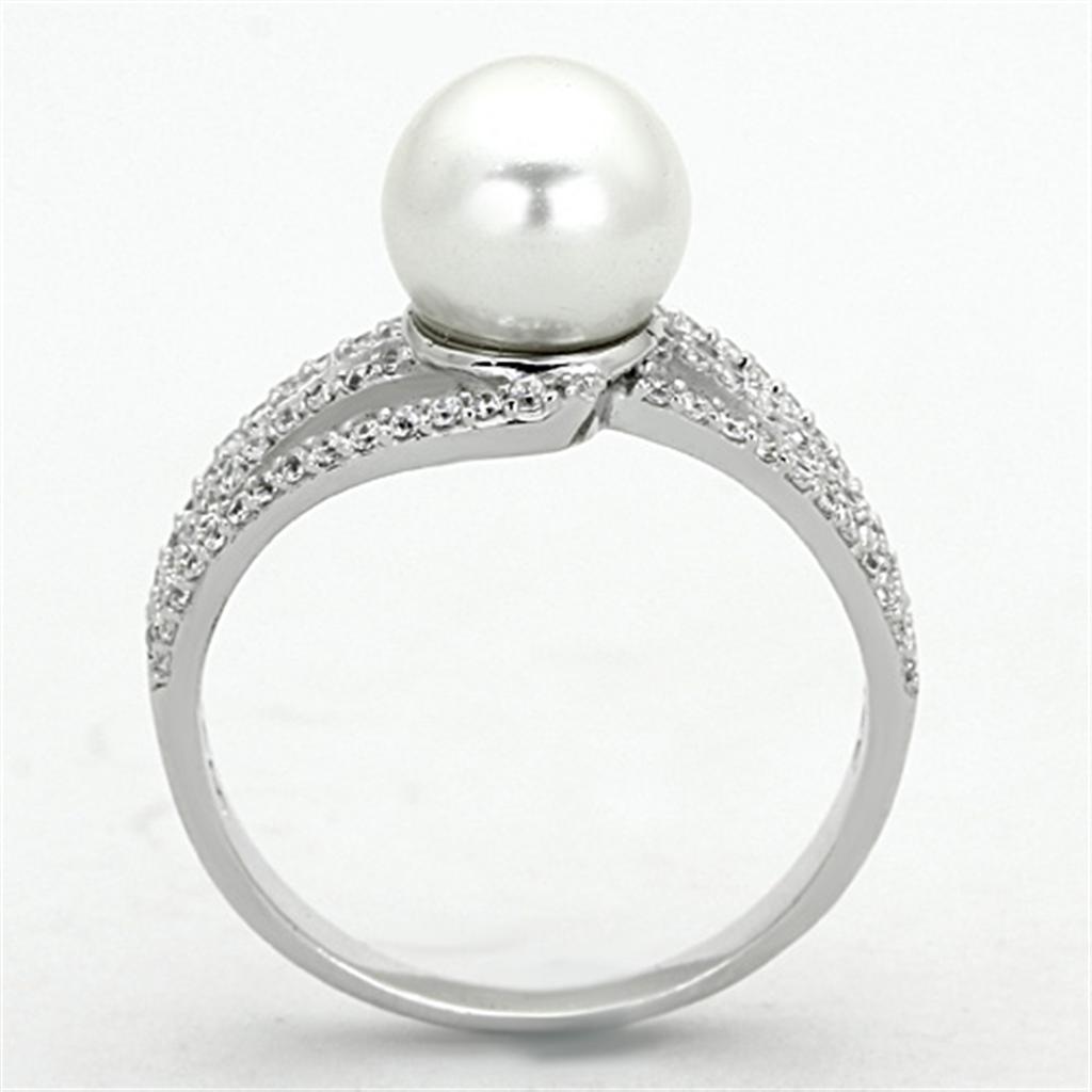 Women's Jewelry - Rings Women's Rings - TS170 - Rhodium 925 Sterling Silver Ring with Synthetic Pearl in White