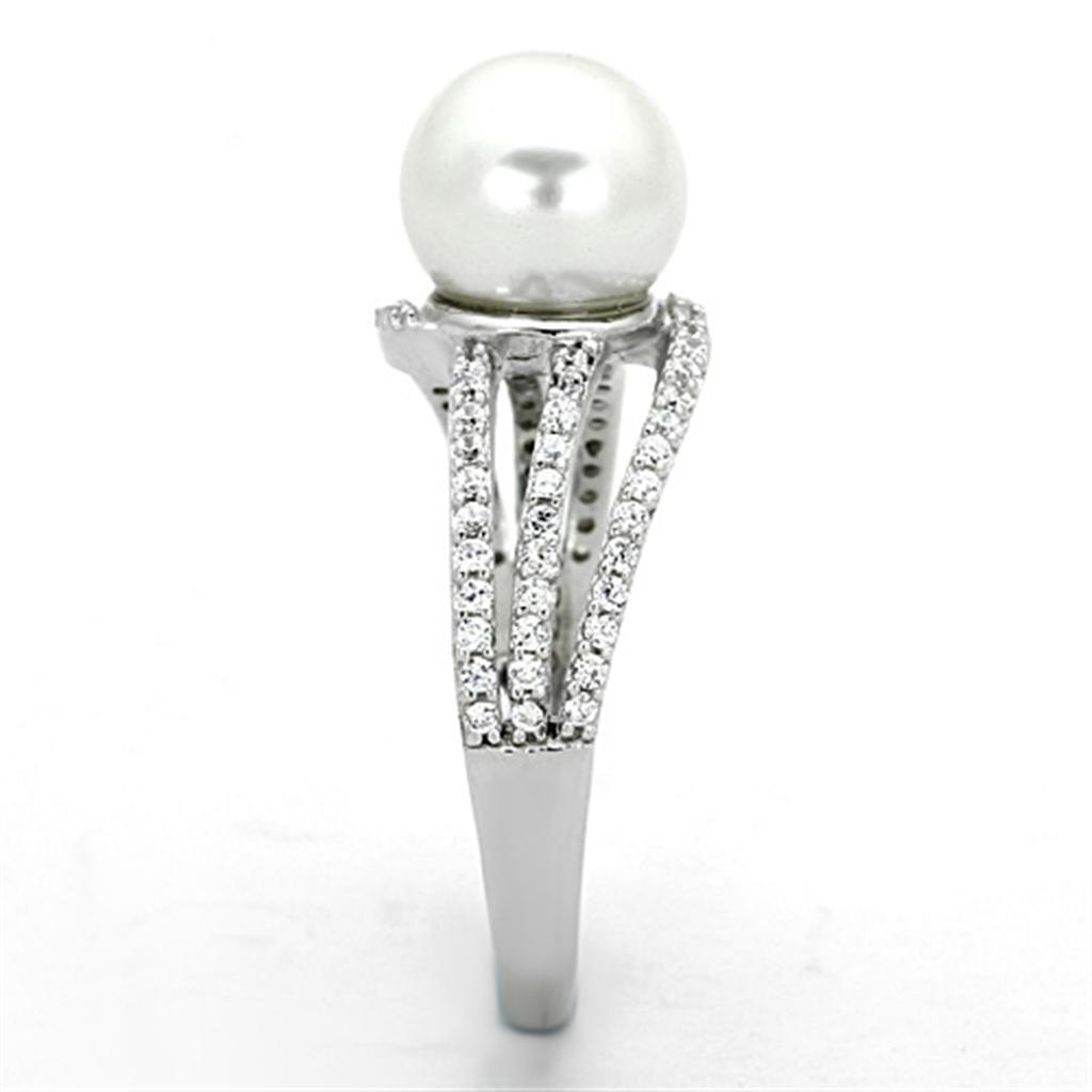 Women's Jewelry - Rings Women's Rings - TS170 - Rhodium 925 Sterling Silver Ring with Synthetic Pearl in White