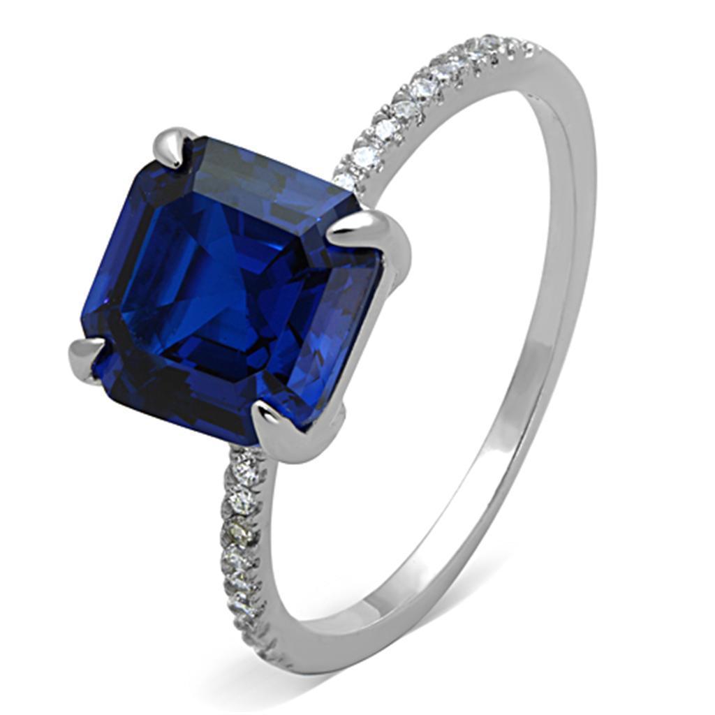Women's Jewelry - Rings Women's Rings - TS177 - Rhodium 925 Sterling Silver Ring with Synthetic Spinel in London Blue