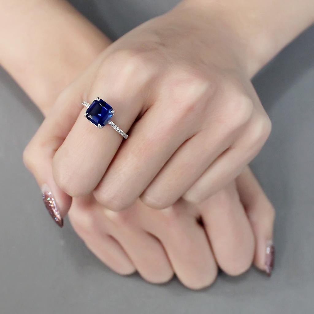 Women's Jewelry - Rings Women's Rings - TS177 - Rhodium 925 Sterling Silver Ring with Synthetic Spinel in London Blue