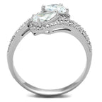 Rhodium plated sterling silver fashion ring featuring two oval stones and sparkling details