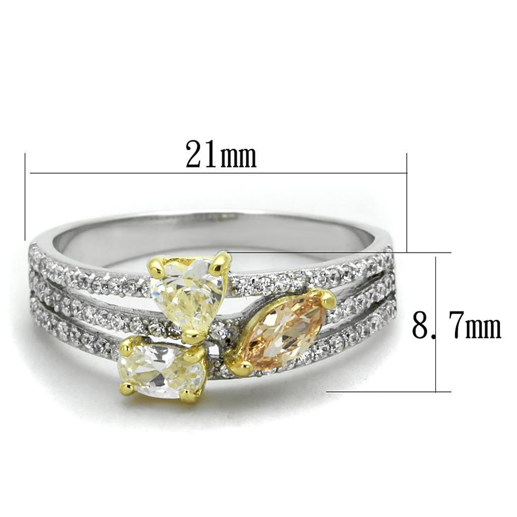 Women's Jewelry - Rings Women's Rings - TS250 - Reverse Two-Tone 925 Sterling Silver Ring with AAA Grade CZ in Multi Color