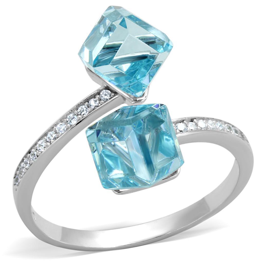 Women's Jewelry - Rings Women's Rings - TS317 - Rhodium 925 Sterling Silver Ring with AAA Grade CZ in Sea Blue