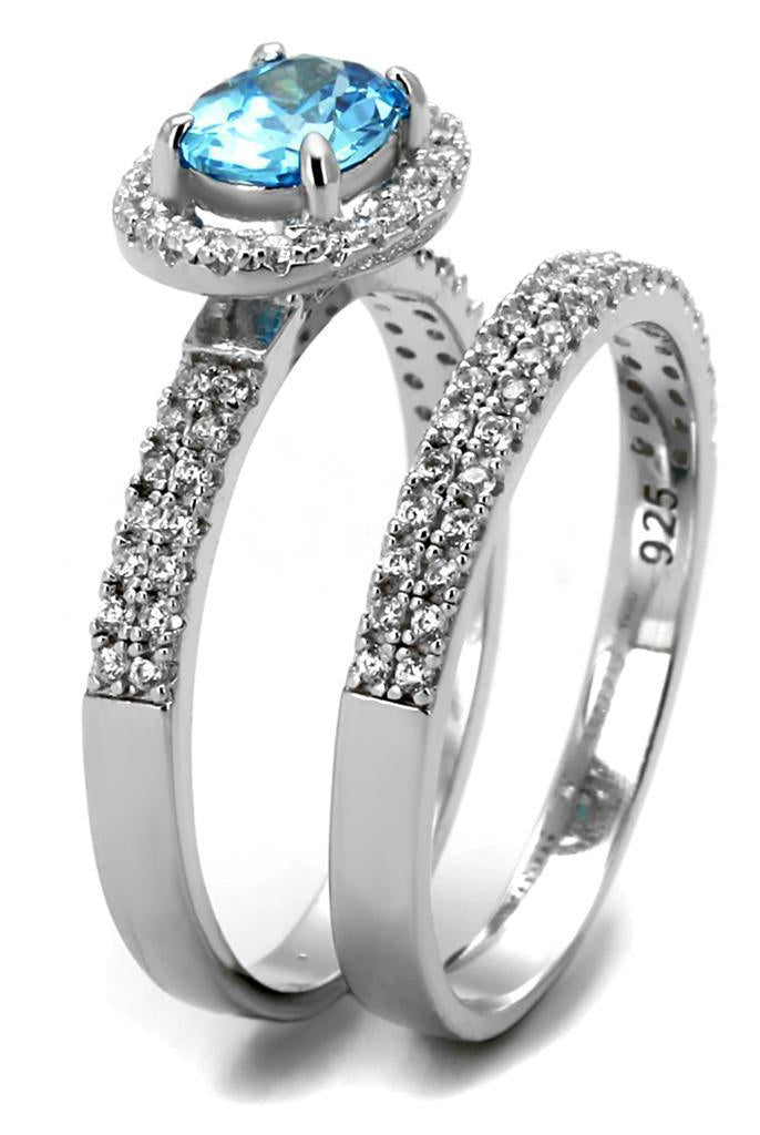 Women's Jewelry - Rings Women's Rings - TS490 - Rhodium 925 Sterling Silver Ring with AAA Grade CZ in Sea Blue