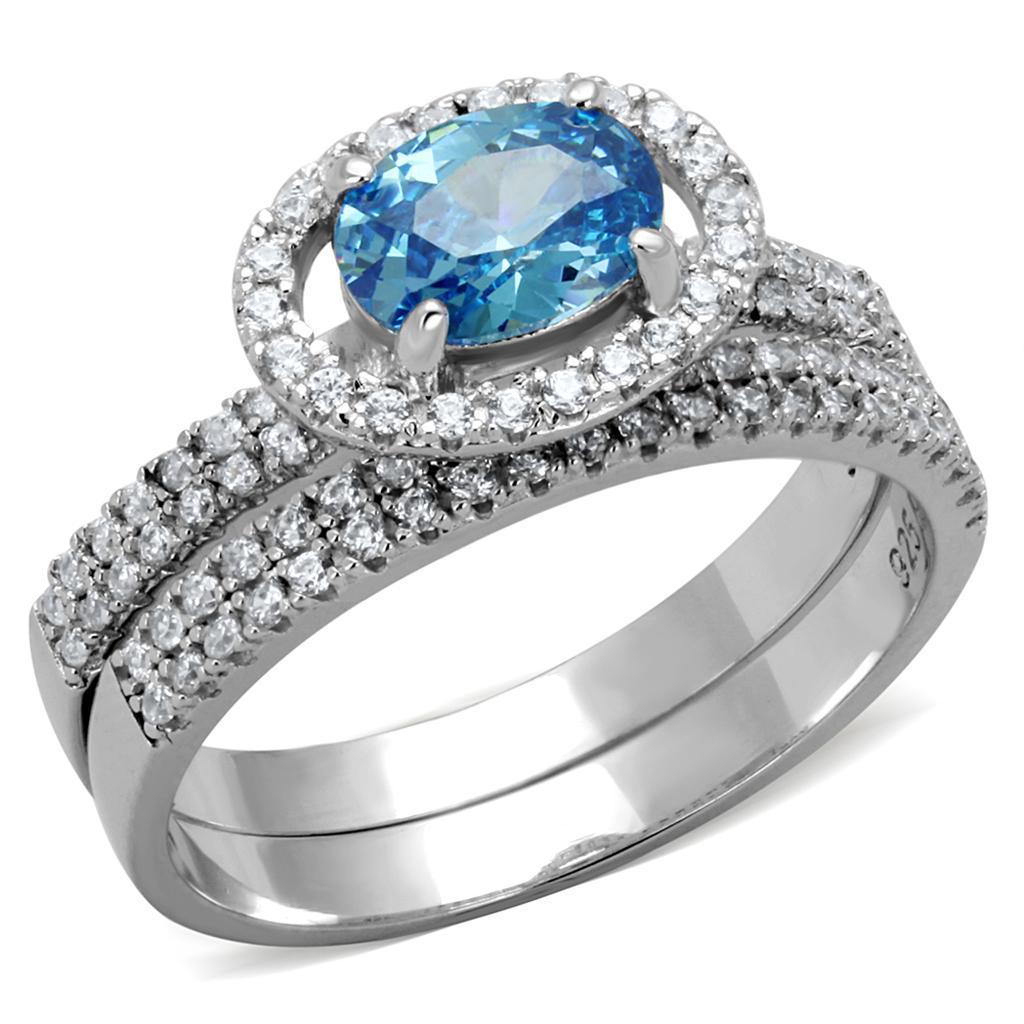 Women's Jewelry - Rings Women's Rings - TS490 - Rhodium 925 Sterling Silver Ring with AAA Grade CZ in Sea Blue