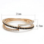 Unique sterling silver ring for women featuring two interlocking bands with black and white stones