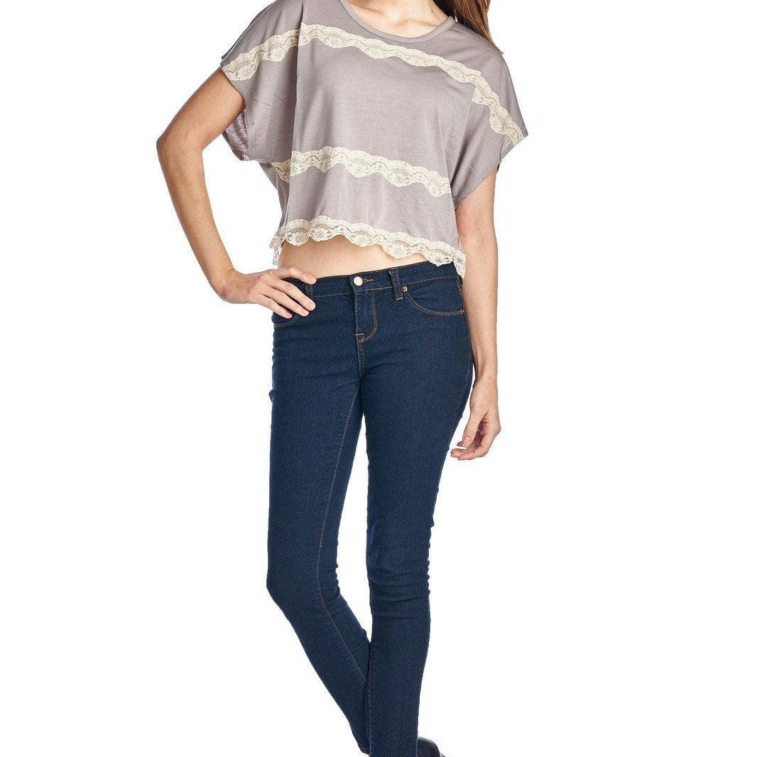 Women's Shirts Women's Short Wing Keyhole Back Top with Lace Trim