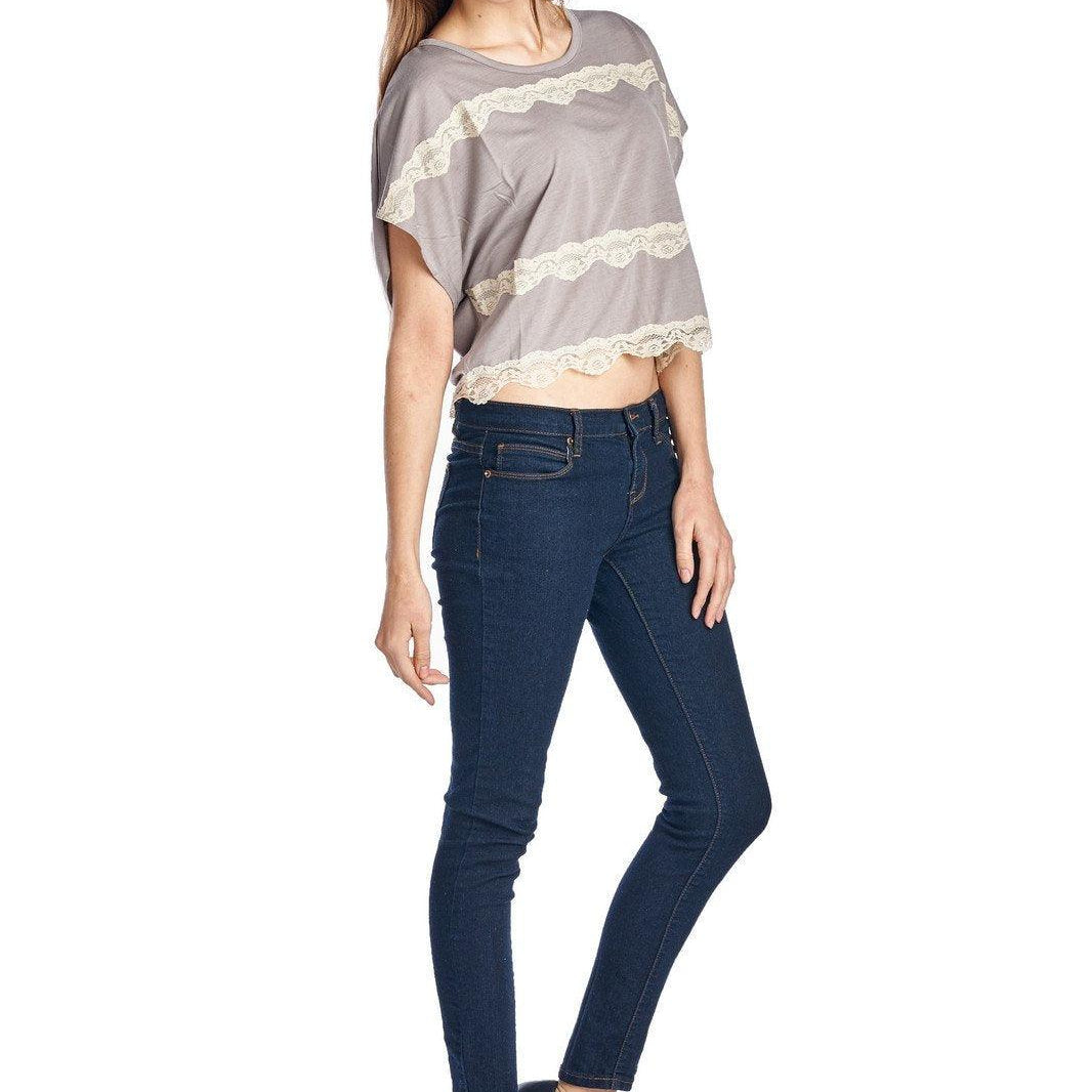 Women's Shirts Women's Short Wing Keyhole Back Top with Lace Trim