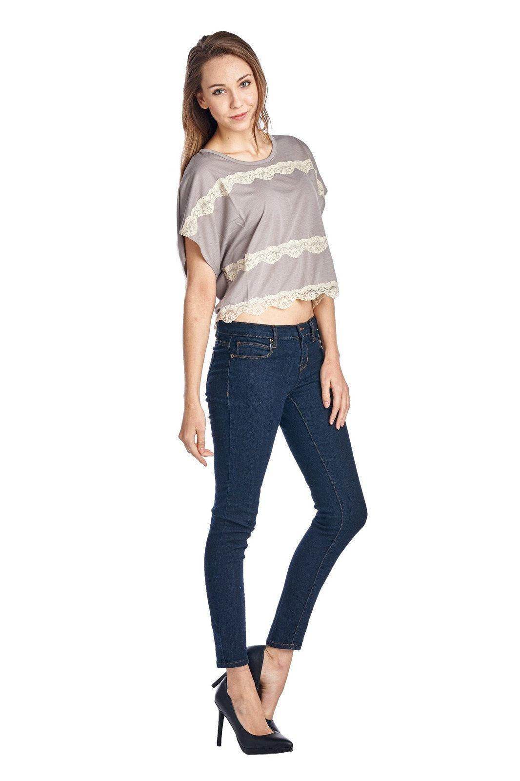 Women's Short Wing Keyhole Back Top with Lace Trim - VacationGrabs