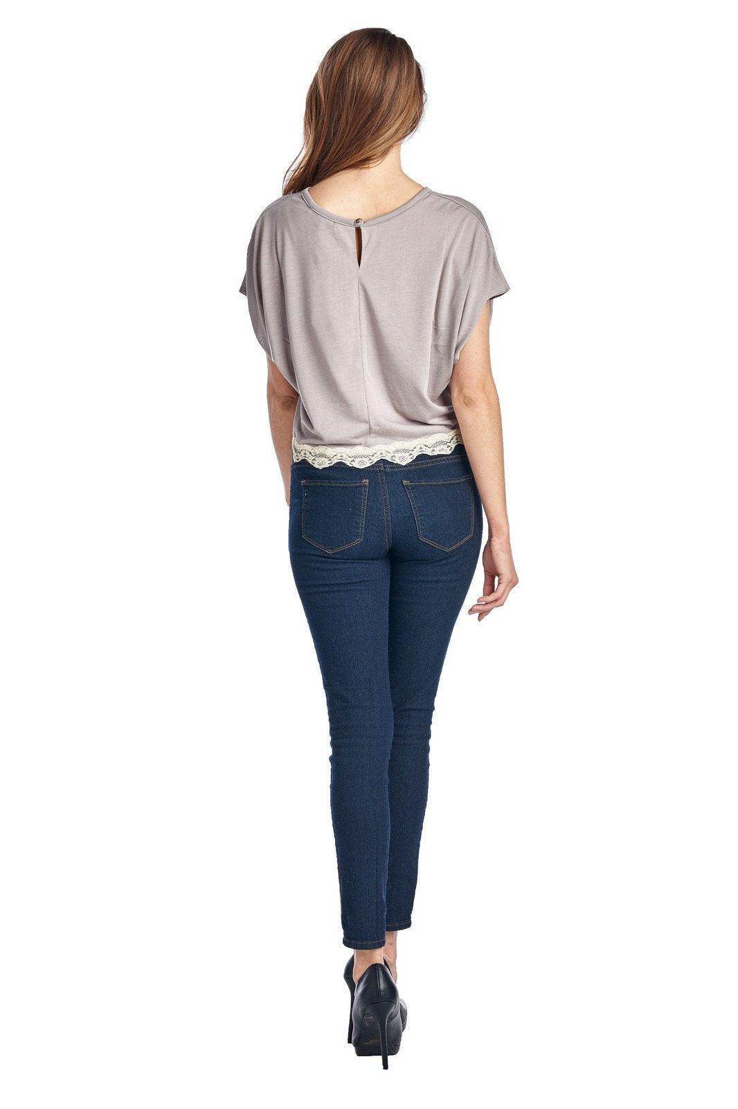 Women's Short Wing Keyhole Back Top with Lace Trim - VacationGrabs
