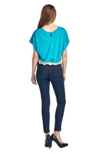 Women's Short Wing Keyhole Back Top with Lace Trim - VacationGrabs