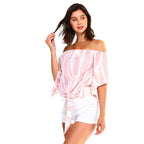 Women's Strapless Striped Bandage Blouse - VacationGrabs