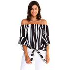 Women's Strapless Striped Bandage Blouse - VacationGrabs