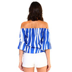 Women's Strapless Striped Bandage Blouse - VacationGrabs