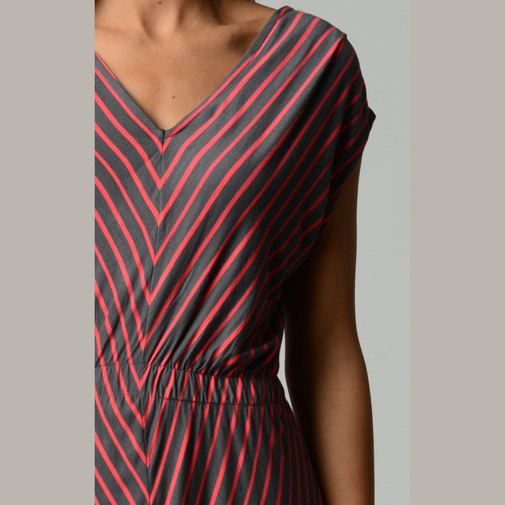 Women's Striped Hi-Low V-Neck Dress - VacationGrabs
