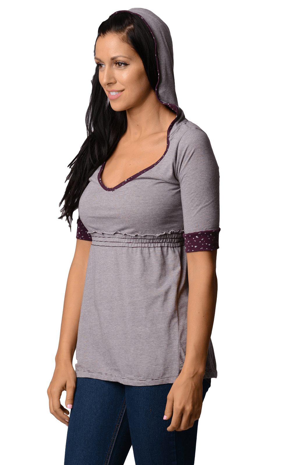 Women's Shirts Women's Striped Hooded Babydoll Short Sleeve Top