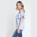 Women's Striped Off Shoulder Ruffle Stripe Blouse - VacationGrabs
