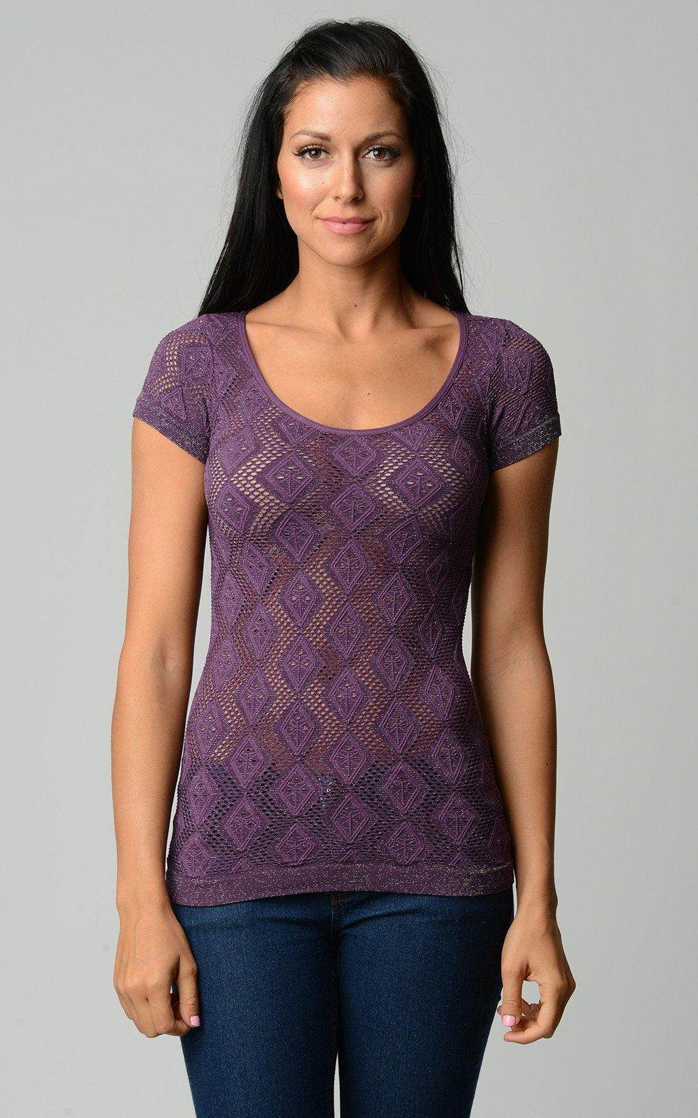 Women's Textured Knit Stretch Glitter Top - VacationGrabs