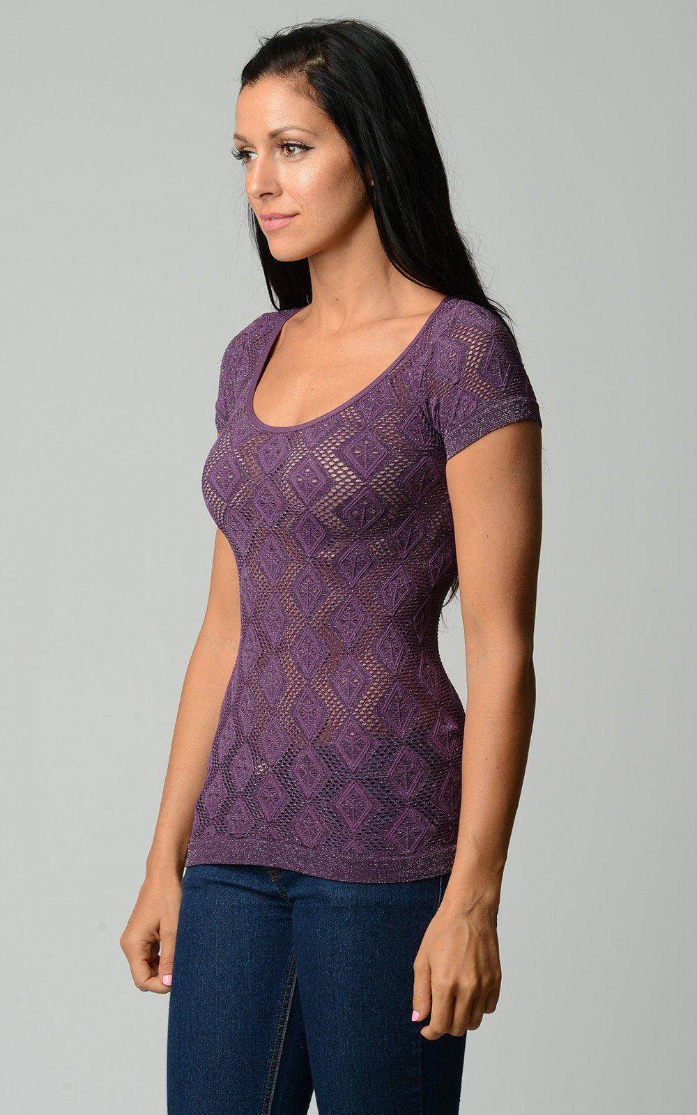 Women's Textured Knit Stretch Glitter Top - VacationGrabs