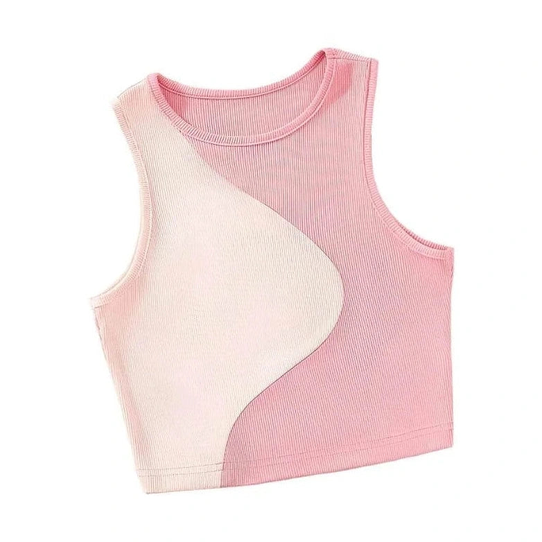 Two Tone Ribbed Knit Tank Tops - VacationGrabs