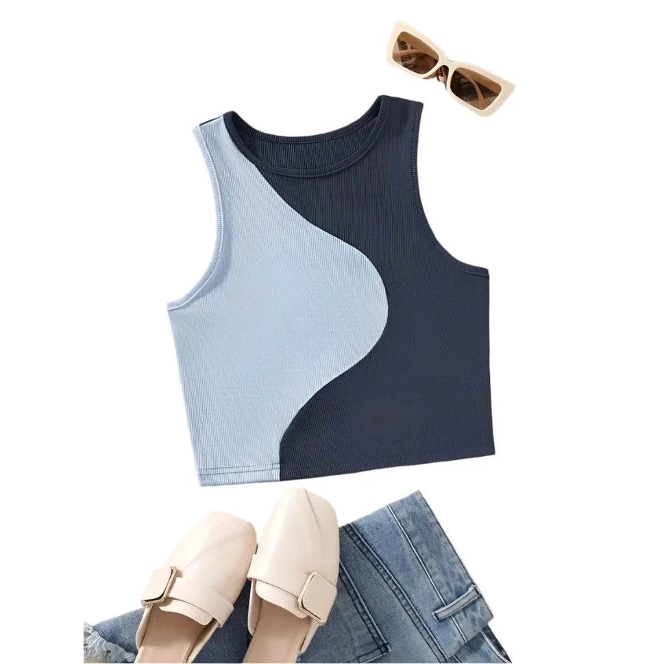 Two Tone Ribbed Knit Tank Tops - VacationGrabs
