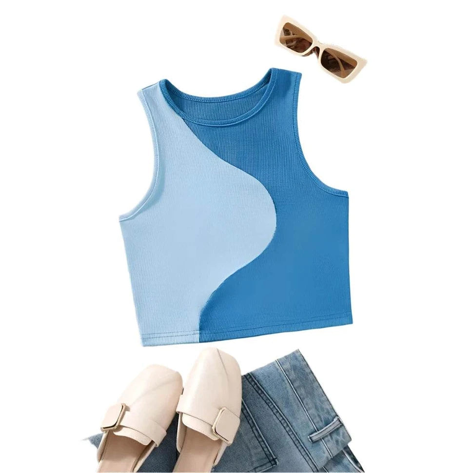 Two Tone Ribbed Knit Tank Tops - VacationGrabs