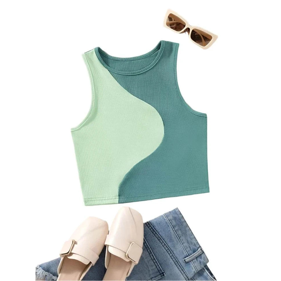 Two Tone Ribbed Knit Tank Tops - VacationGrabs