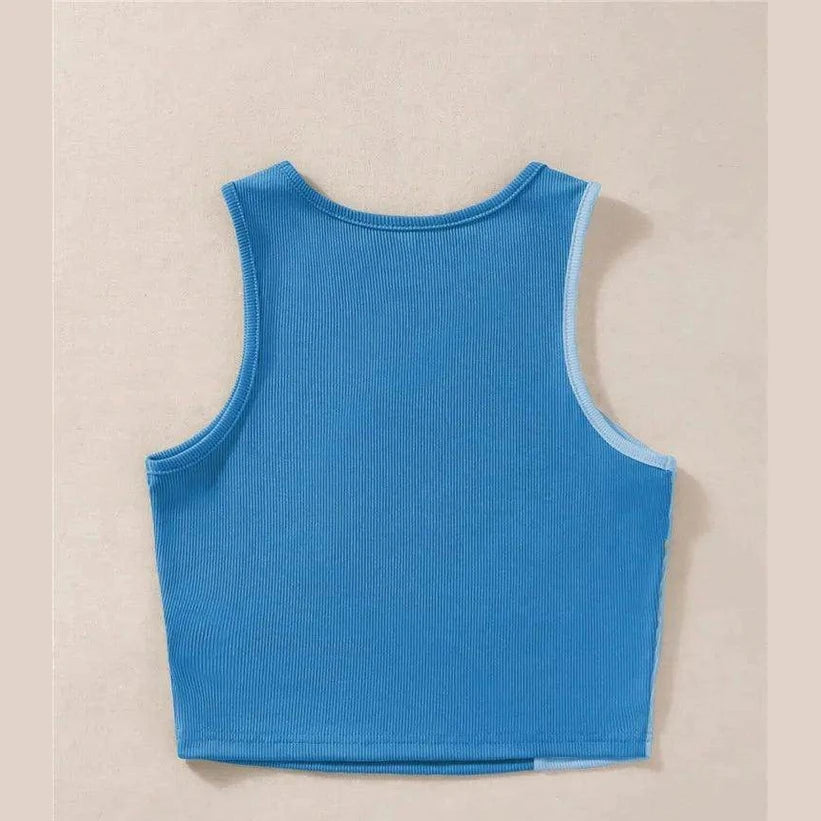 Two Tone Ribbed Knit Tank Tops - VacationGrabs