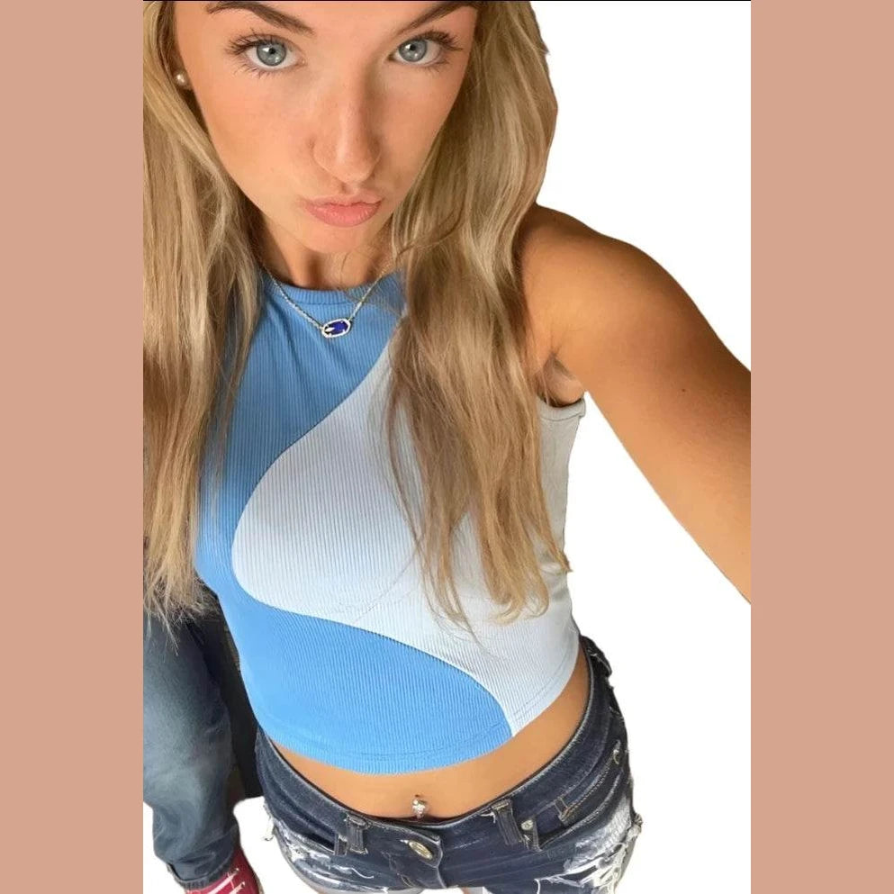 Two Tone Ribbed Knit Tank Tops - VacationGrabs