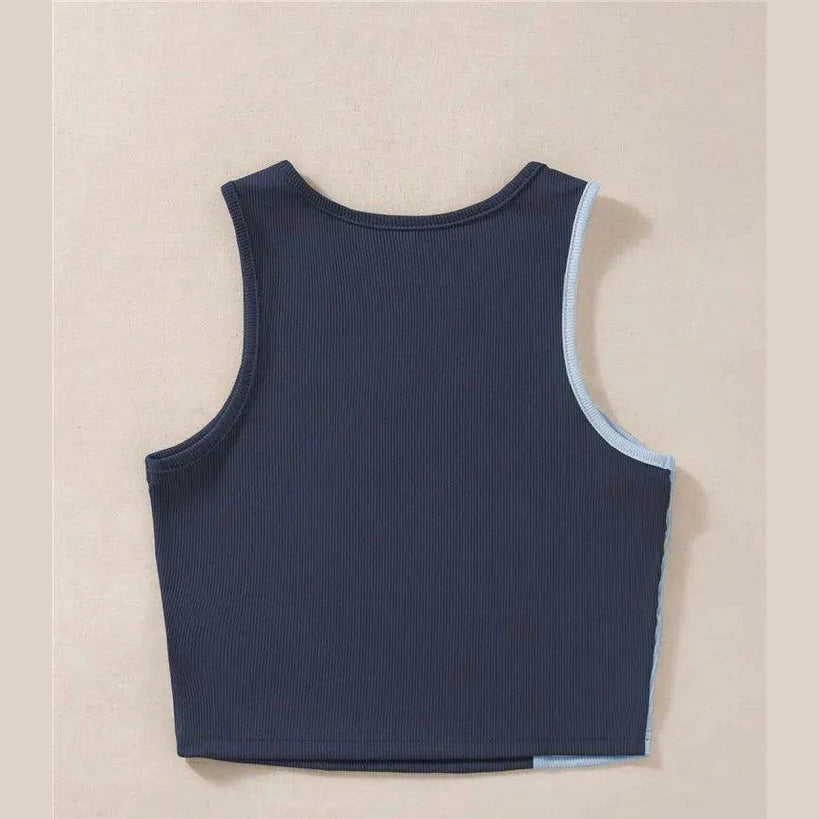 Two Tone Ribbed Knit Tank Tops - VacationGrabs