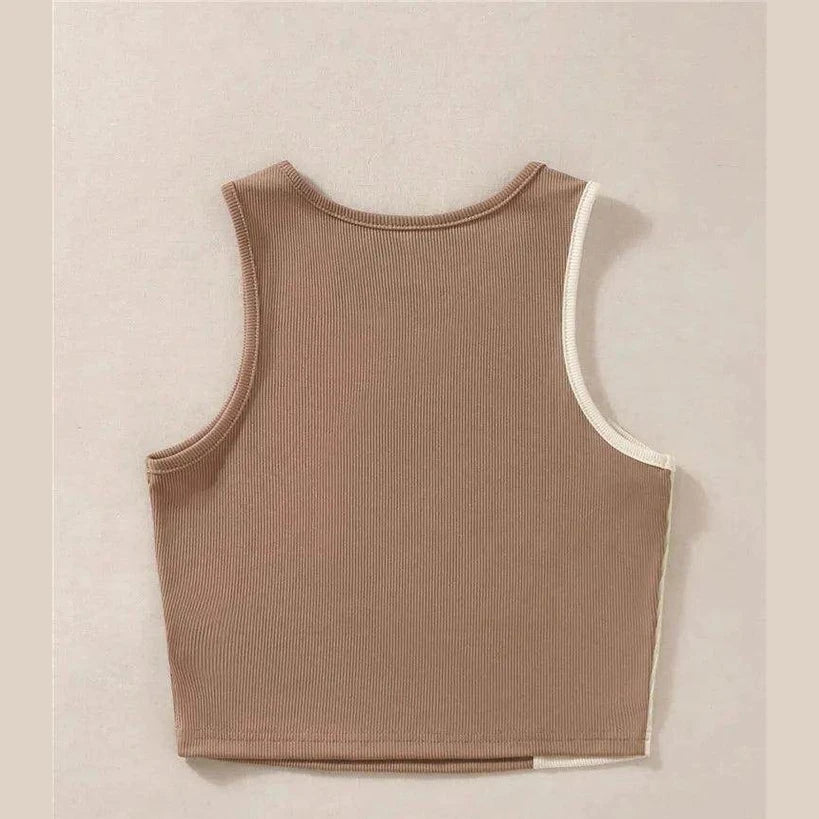 Two Tone Ribbed Knit Tank Tops - VacationGrabs