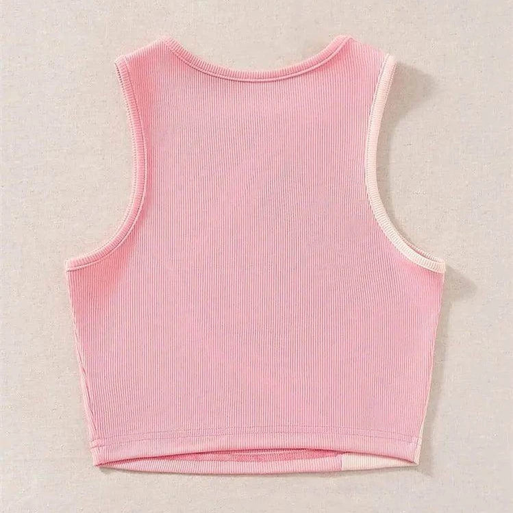Two Tone Ribbed Knit Tank Tops - VacationGrabs
