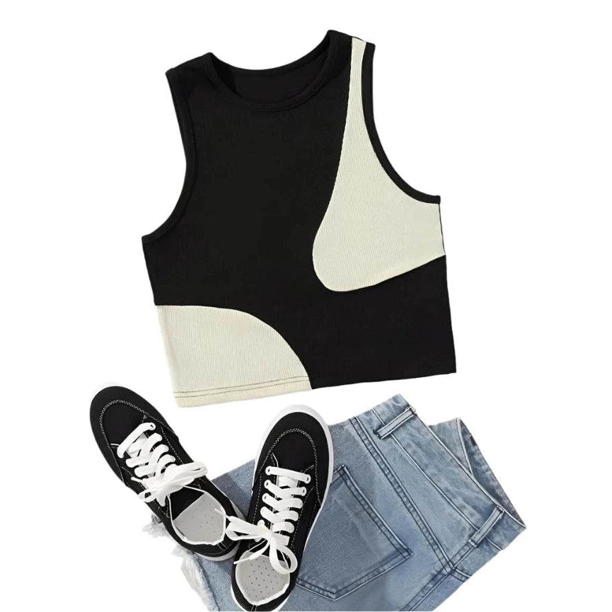 Two Tone Ribbed Knit Tank Tops - VacationGrabs