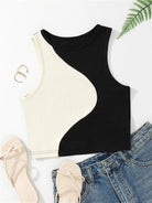 Women's Shirts Women'S Two Tone Ribbed Knit Tank Tops O-Neck Sleeveless Cute Tee Y2K Clothes